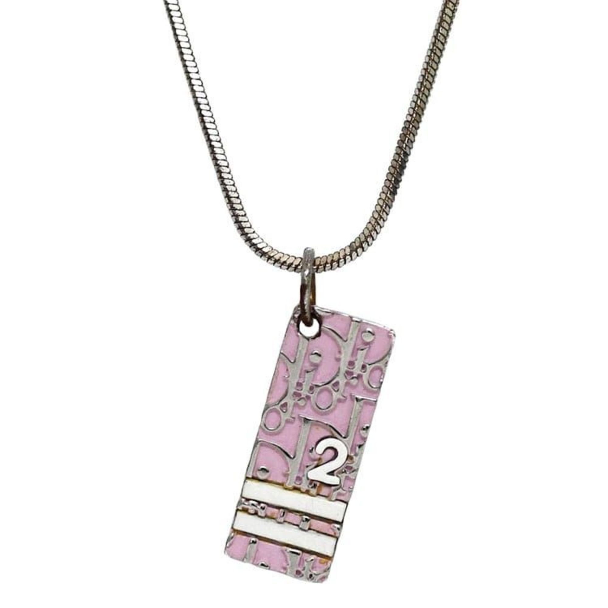 Christian Dior Necklace ec-21018 Silver Pink Trotter Bar Metal Plate Women's