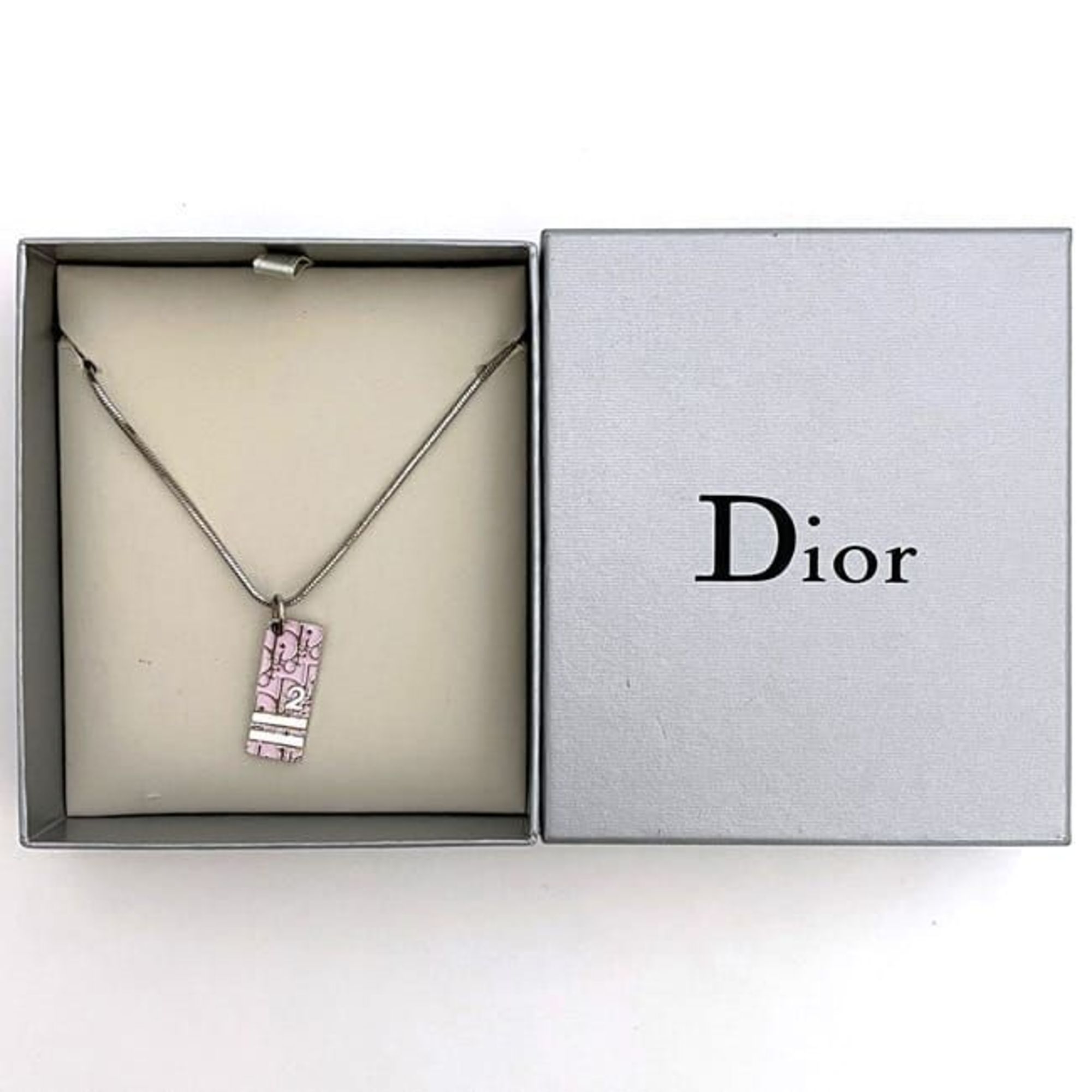 Christian Dior Necklace ec-21018 Silver Pink Trotter Bar Metal Plate Women's