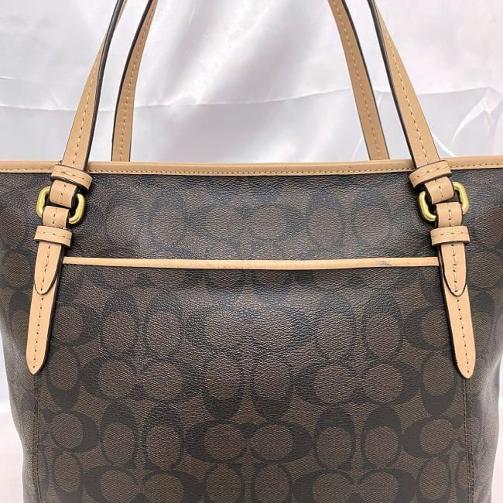 Coach Tote Bag Brown Signature PVC Leather COACH A4 Women's Charm