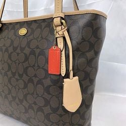 Coach Tote Bag Brown Signature PVC Leather COACH A4 Women's Charm