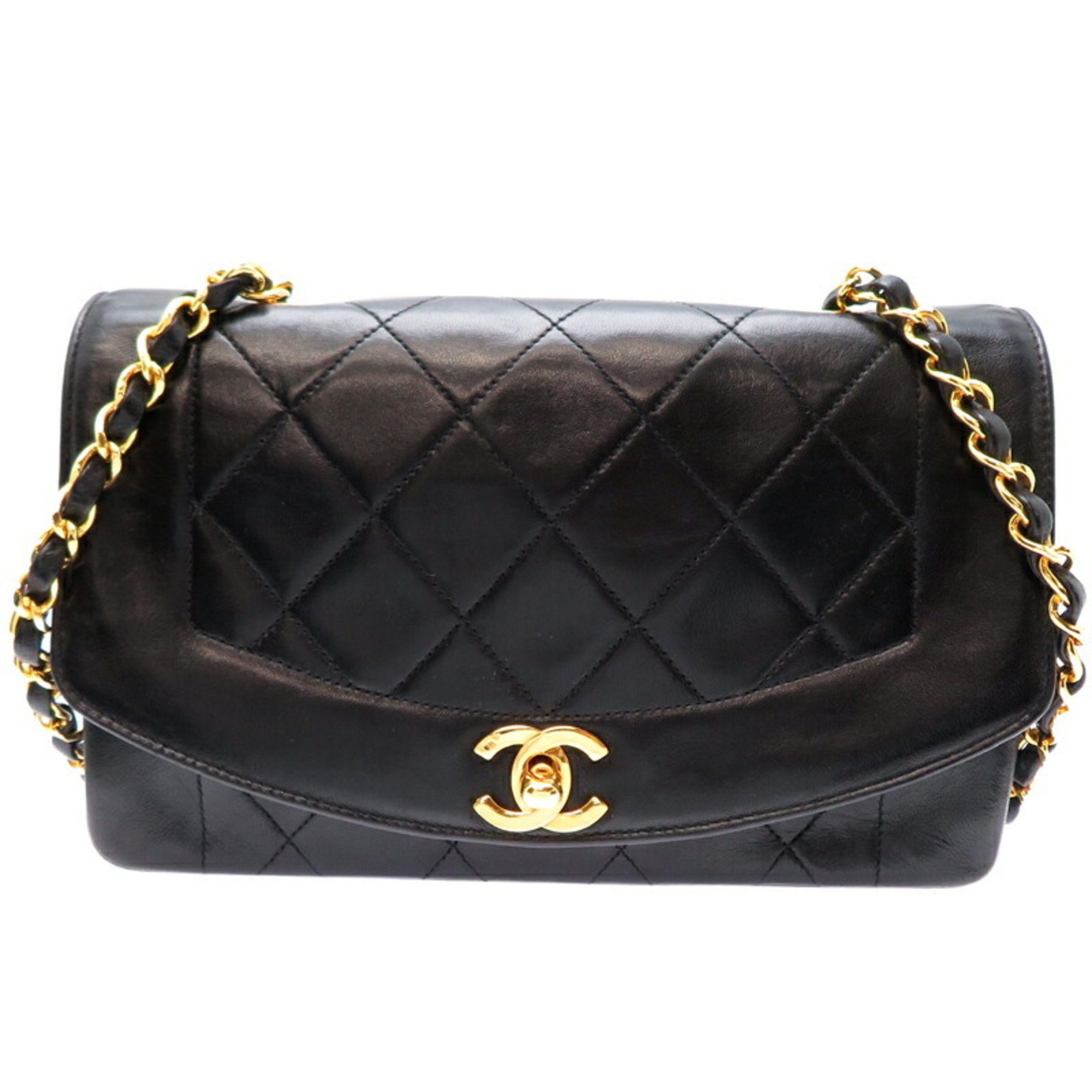 Chanel Seal Diana Chain Shoulder 20 Women's Bag Lambskin Black