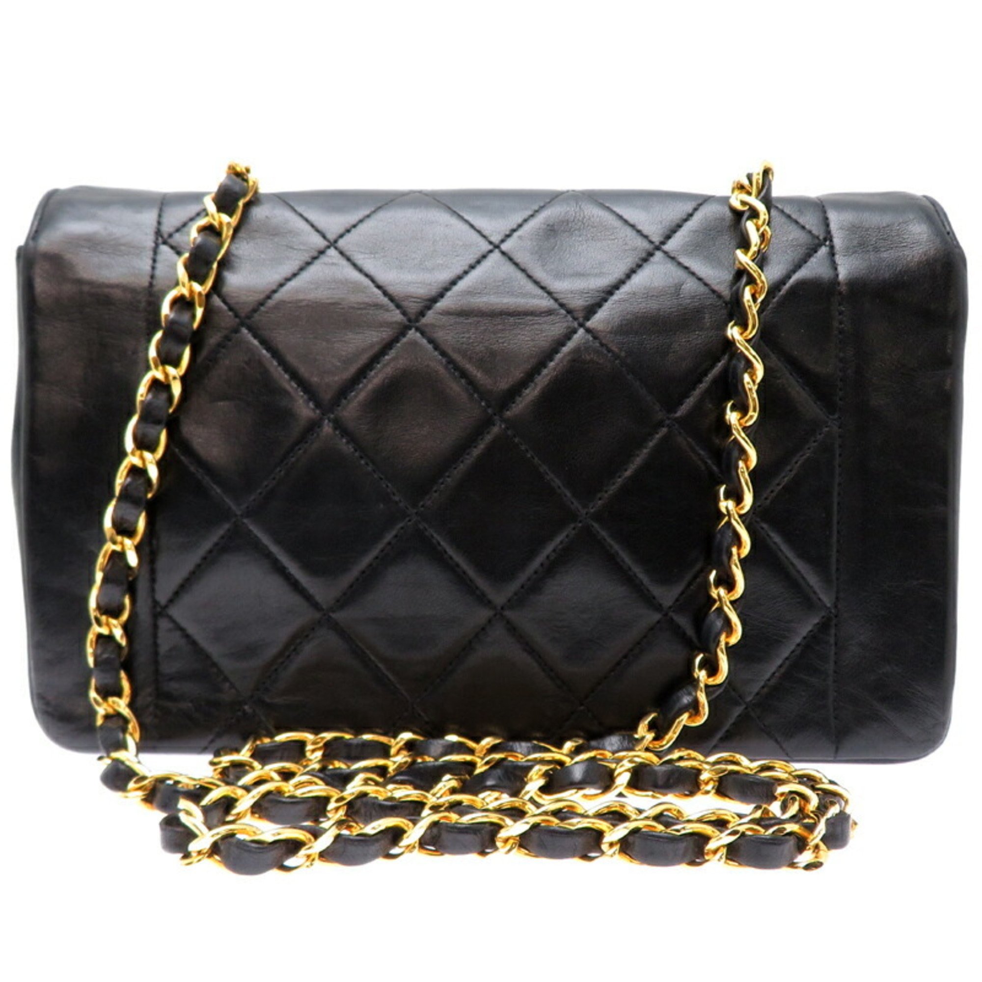 Chanel Seal Diana Chain Shoulder 20 Women's Bag Lambskin Black