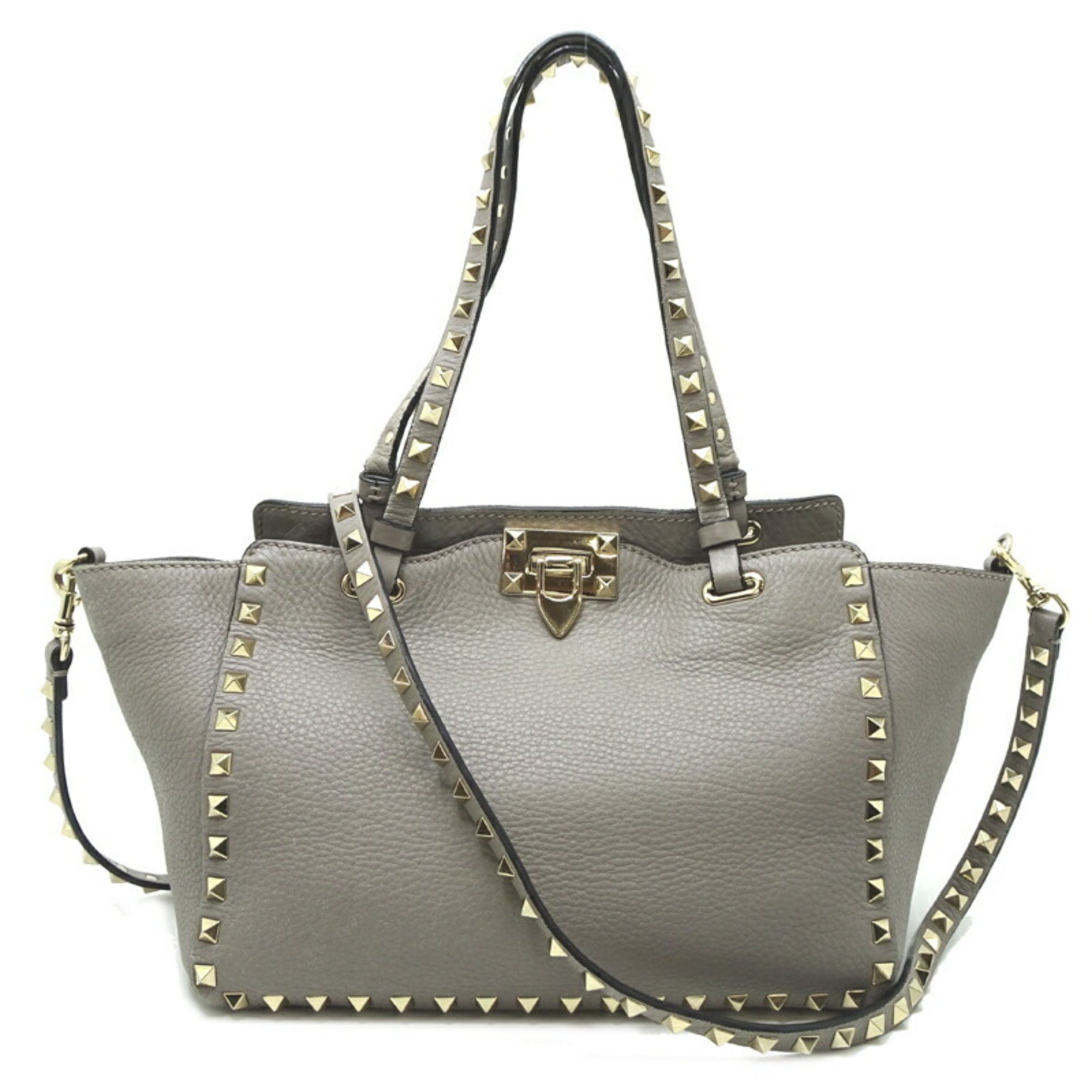 Valentino Garavani Rockstud Tote Women's Shoulder Bag Leather Grey