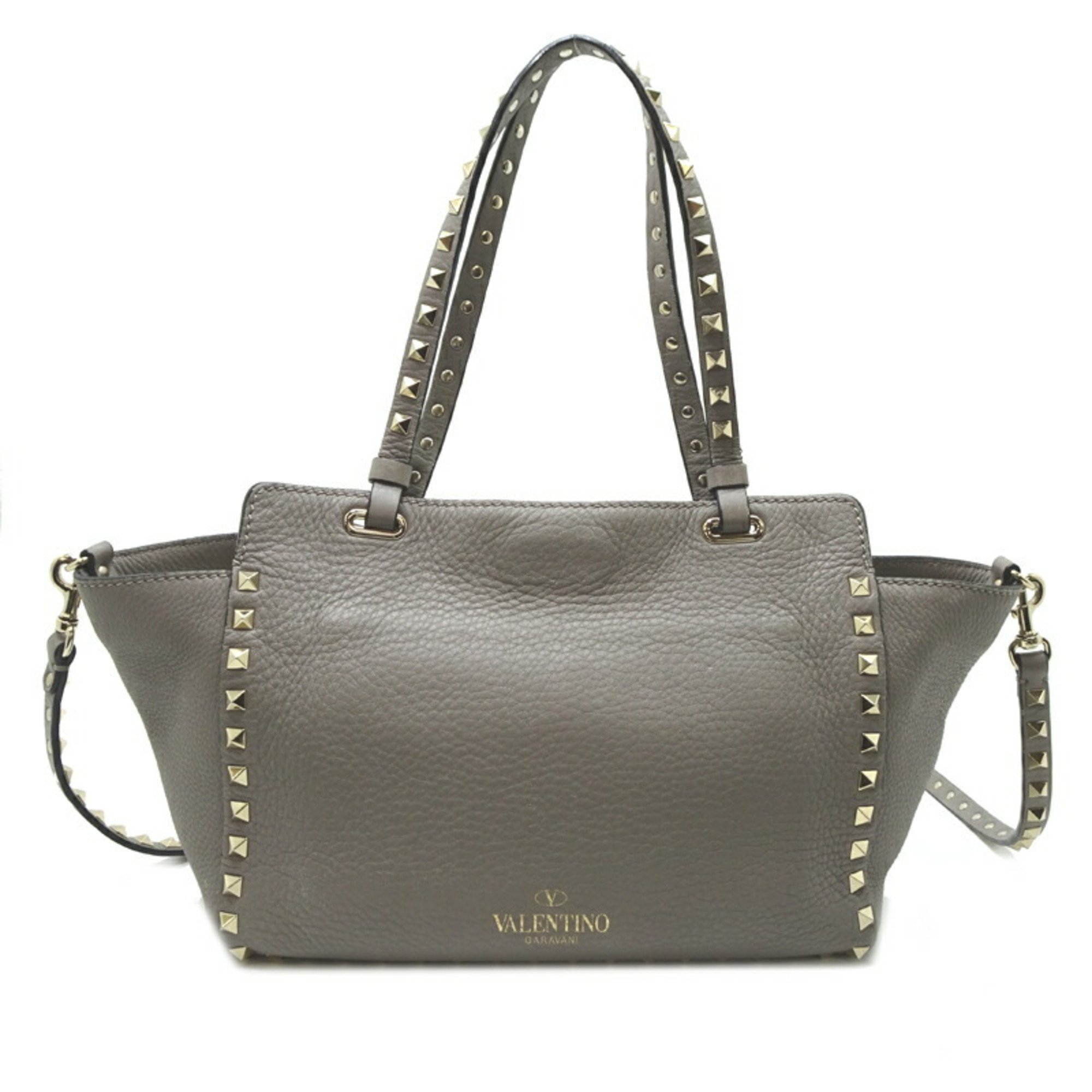 Valentino Garavani Rockstud Tote Women's Shoulder Bag Leather Grey