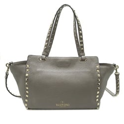 Valentino Garavani Rockstud Tote Women's Shoulder Bag Leather Grey