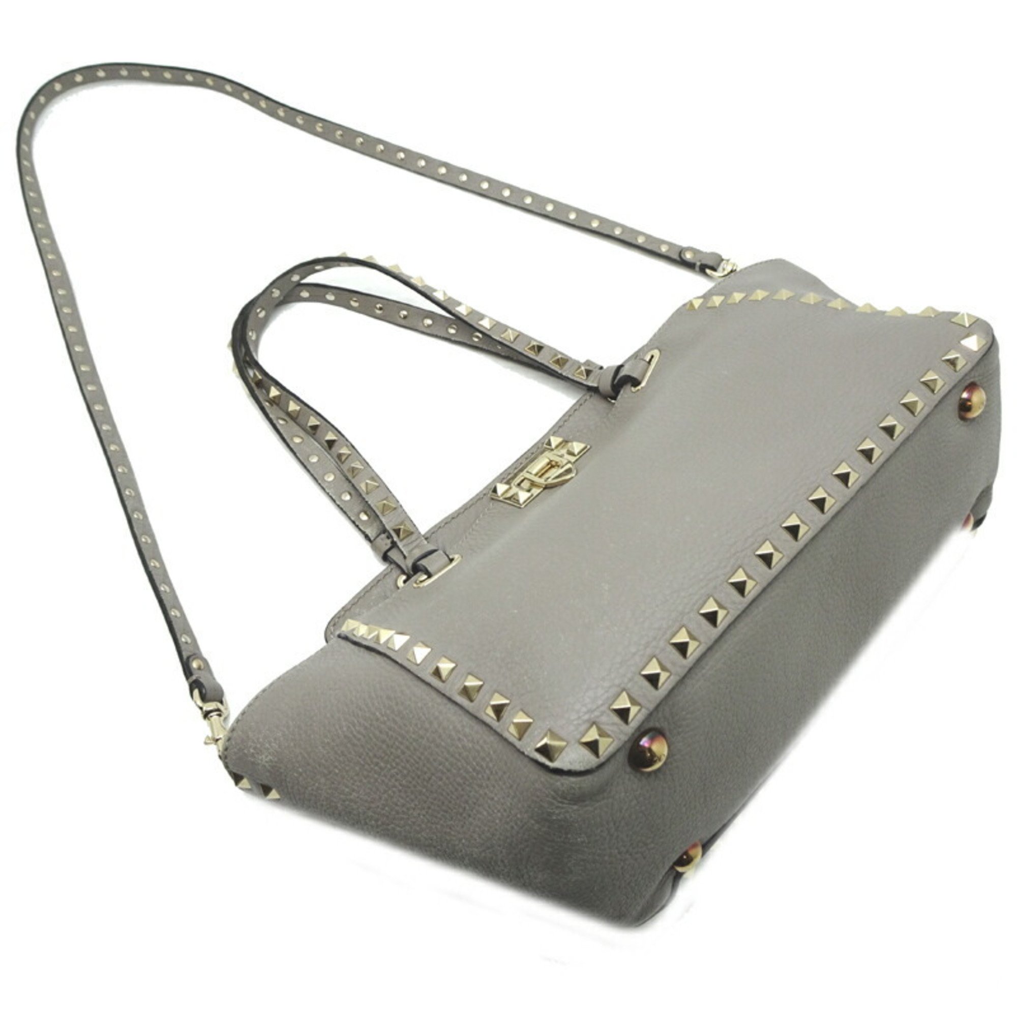 Valentino Garavani Rockstud Tote Women's Shoulder Bag Leather Grey