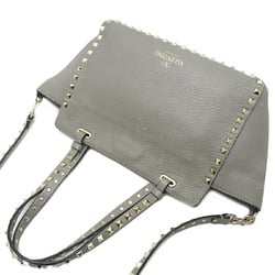 Valentino Garavani Rockstud Tote Women's Shoulder Bag Leather Grey