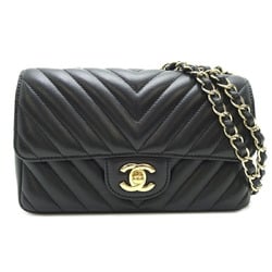 Chanel Chevron Chain Shoulder Women's Bag A69900 Lambskin Black