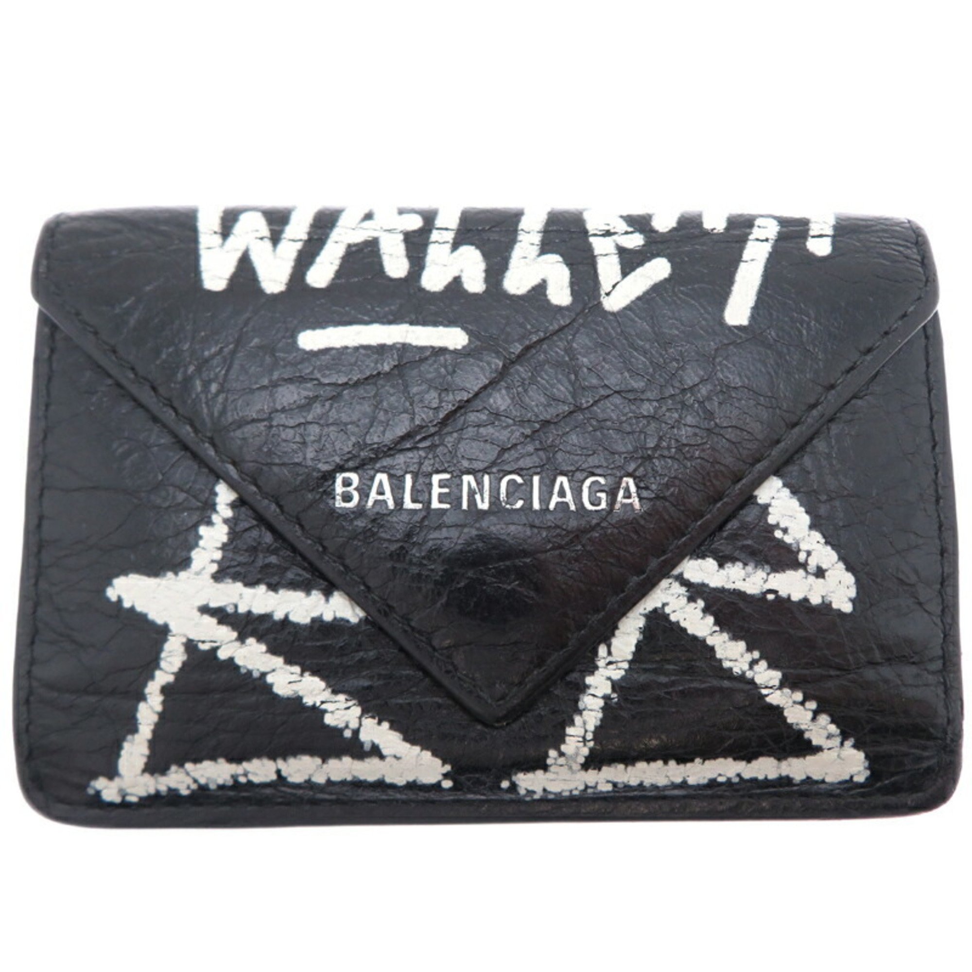 Balenciaga Paper Wallet Women's Tri-fold 3994-46-1090 Leather Black