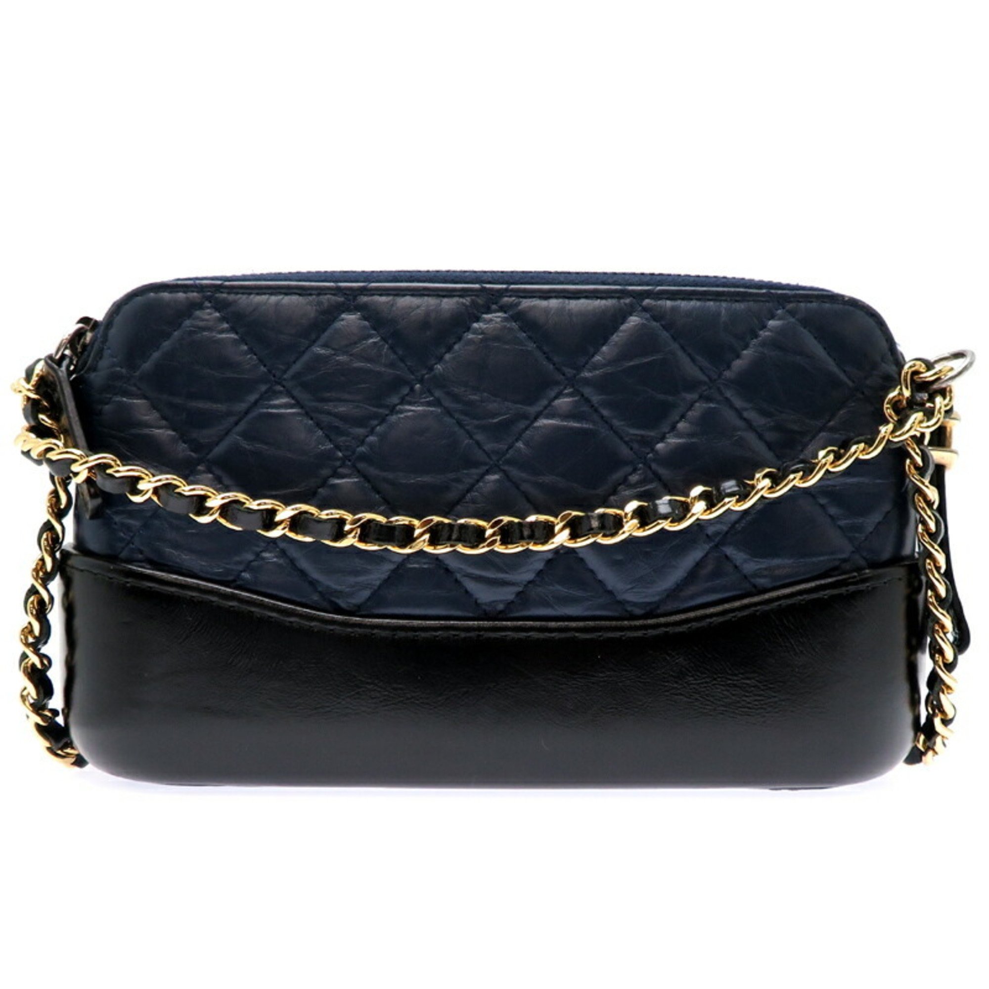 Chanel Seal Gabrielle Do Women's Shoulder Bag Leather Navy