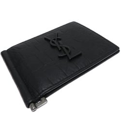 Yves Saint Laurent Cassandra Bill Clip Women's Bi-fold Wallet 485630 Leather Black