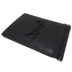 Yves Saint Laurent Cassandra Bill Clip Women's Bi-fold Wallet 485630 Leather Black