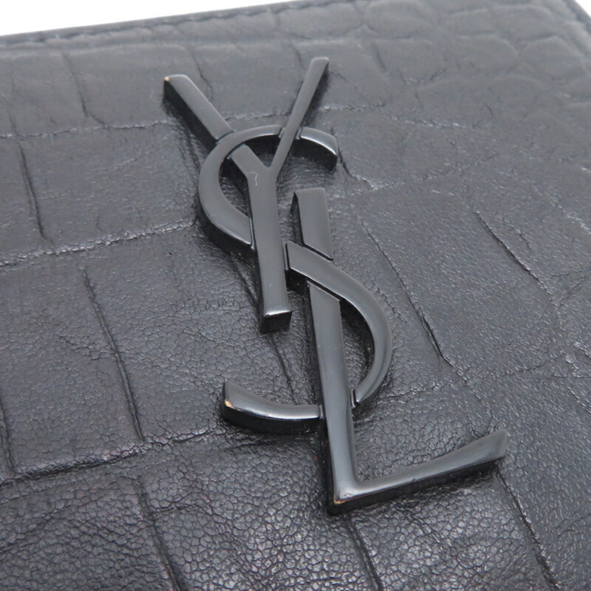 Yves Saint Laurent Cassandra Bill Clip Women's Bi-fold Wallet 485630 Leather Black