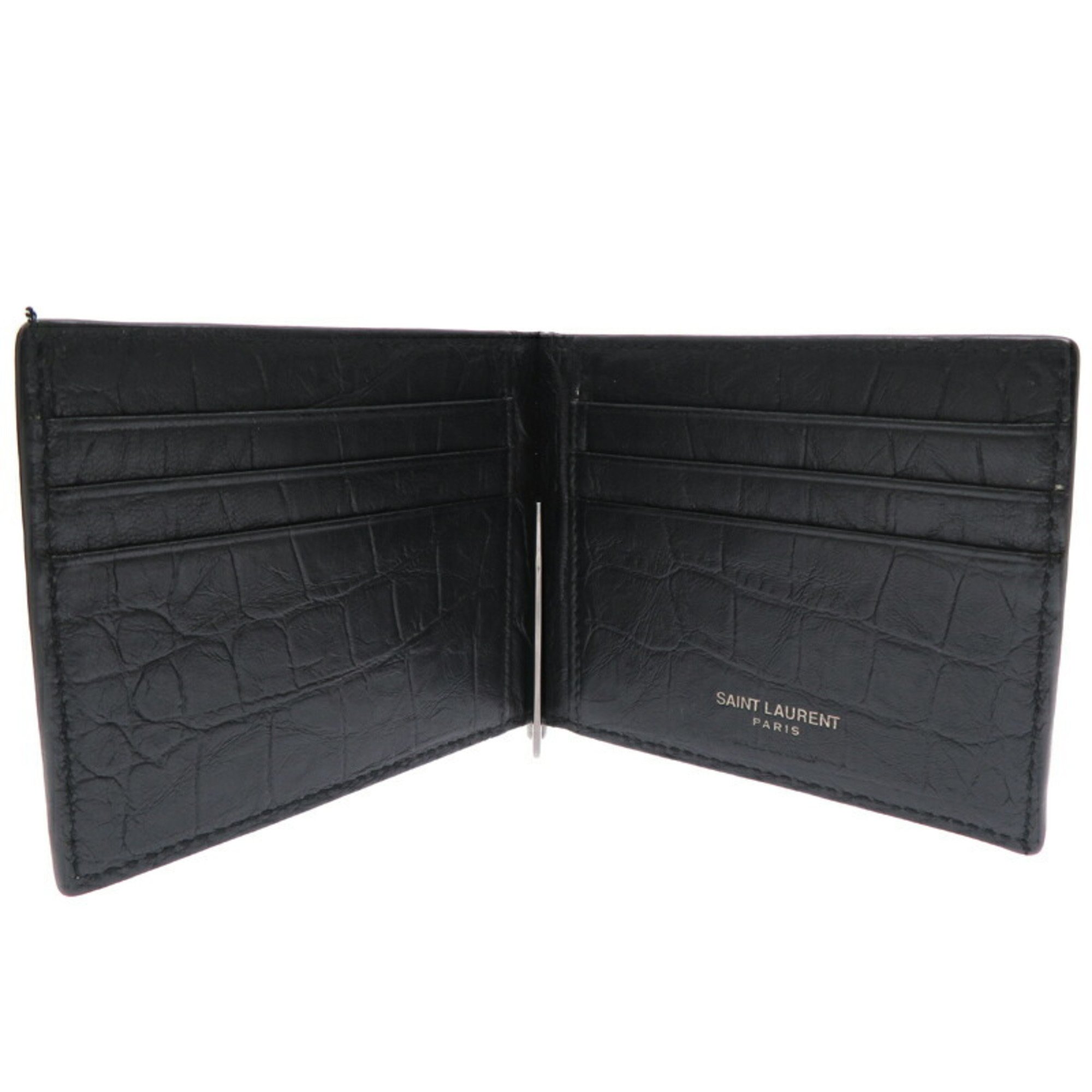 Yves Saint Laurent Cassandra Bill Clip Women's Bi-fold Wallet 485630 Leather Black