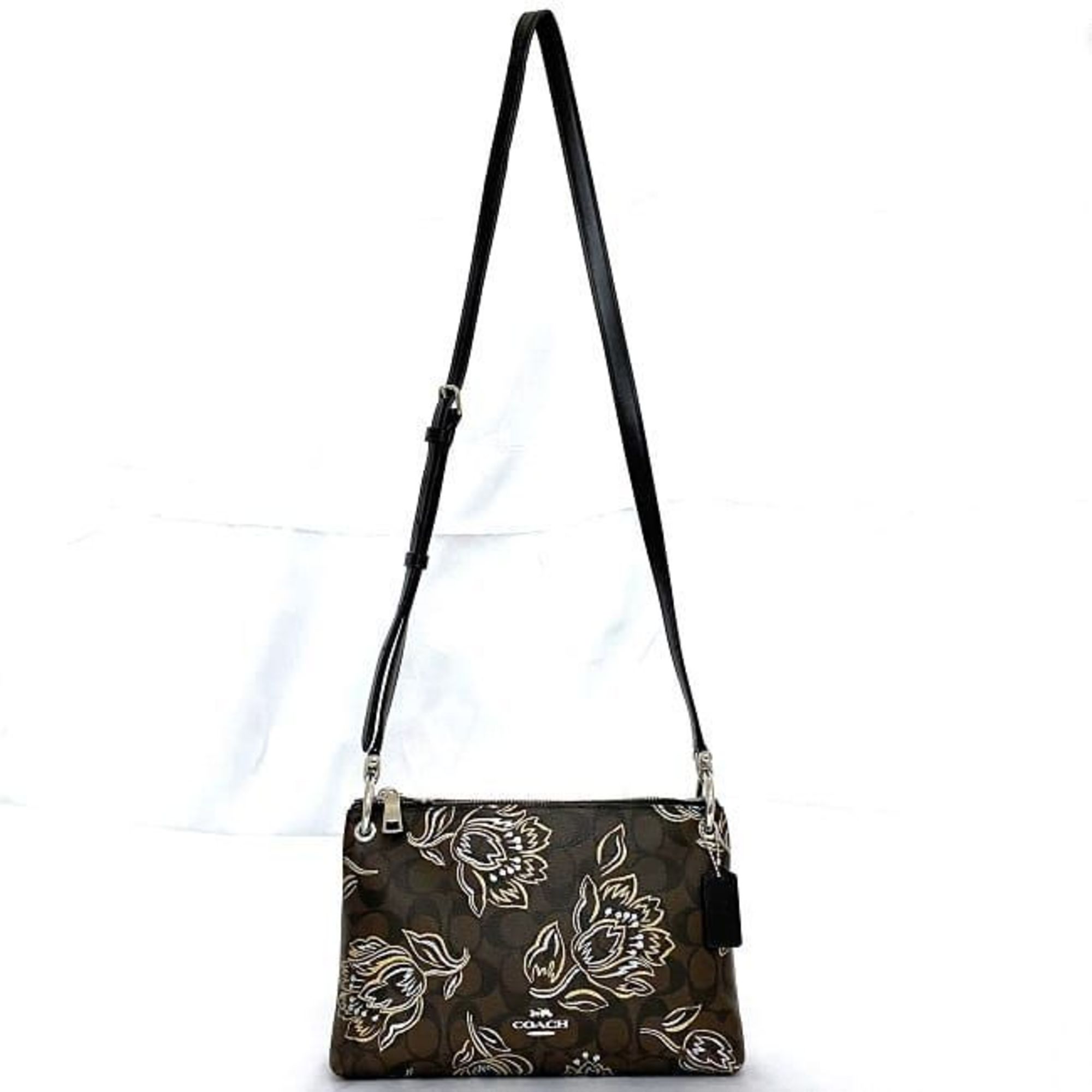 Coach Shoulder Bag Brown Black Signature F77982 ec-20233 PVC Leather COACH Flower Women's Compact