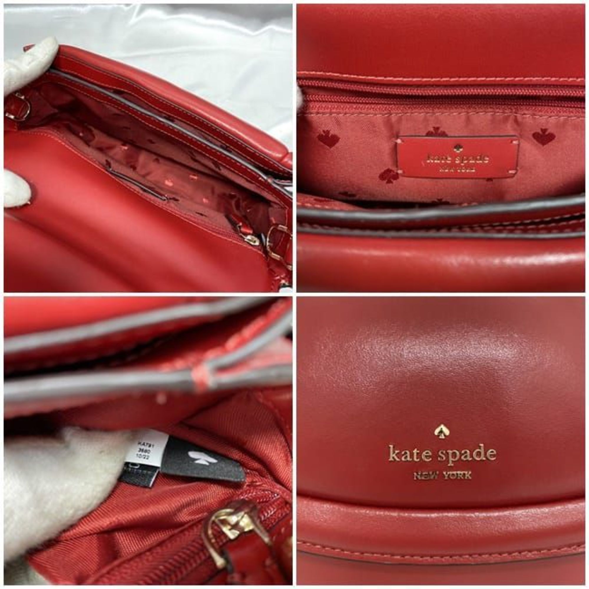 Kate Spade Handbag Red KA791 T8B ec-20622 Puffer Bag Leather Women's Compact