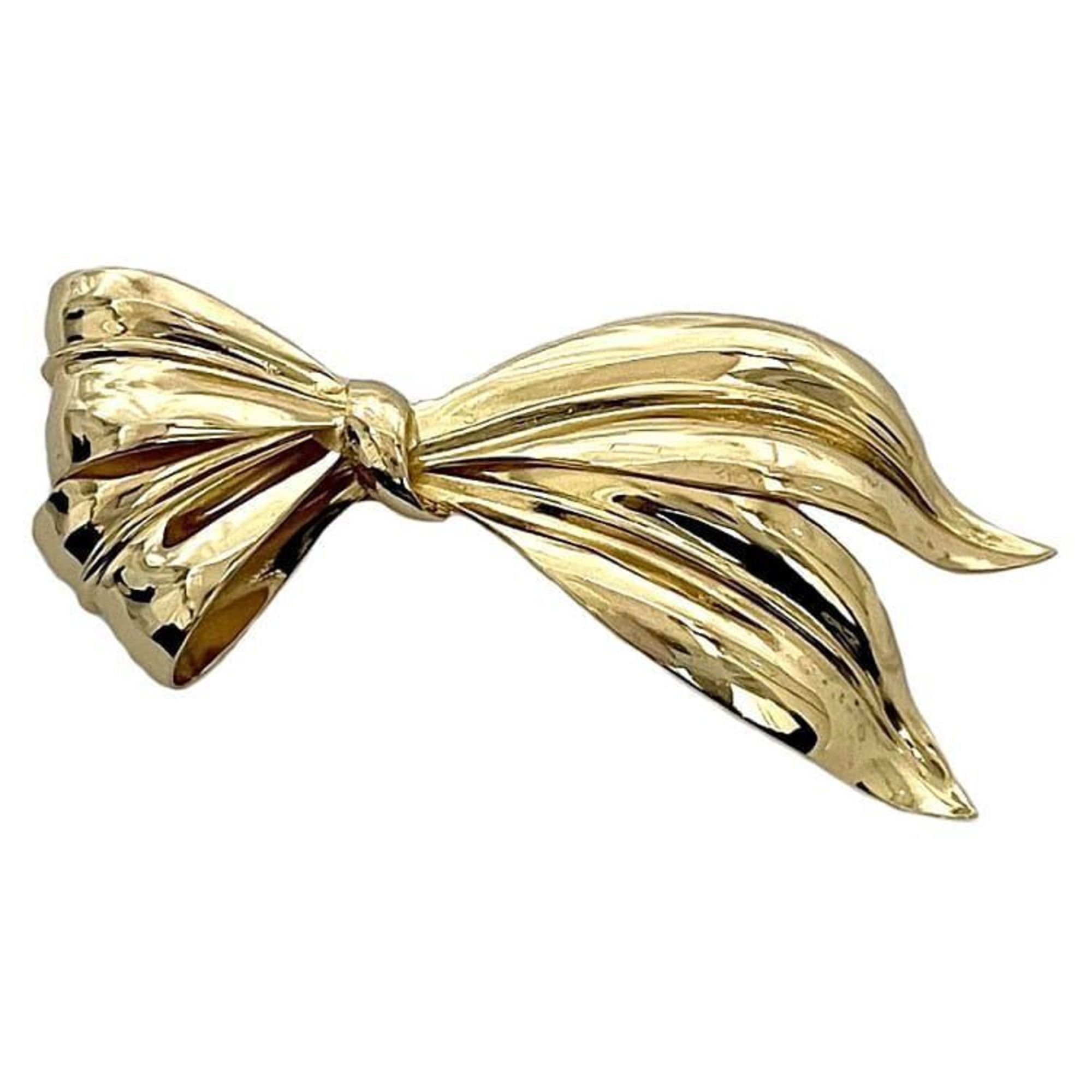 Christian Dior Brooch Gold ec-20020 Ribbon GP Pin Ladies Retro