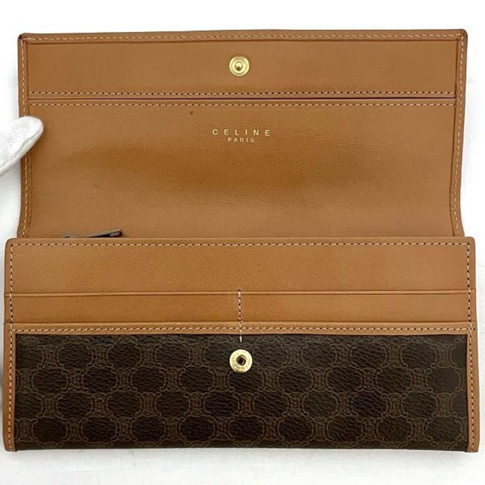 CELINE Bi-fold Long Wallet Brown Macadam ec-20087 PVC Leather Flap Women's Retro