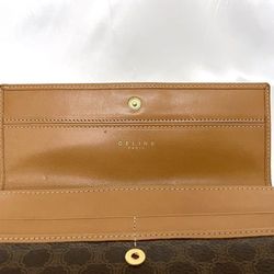 CELINE Bi-fold Long Wallet Brown Macadam ec-20087 PVC Leather Flap Women's Retro