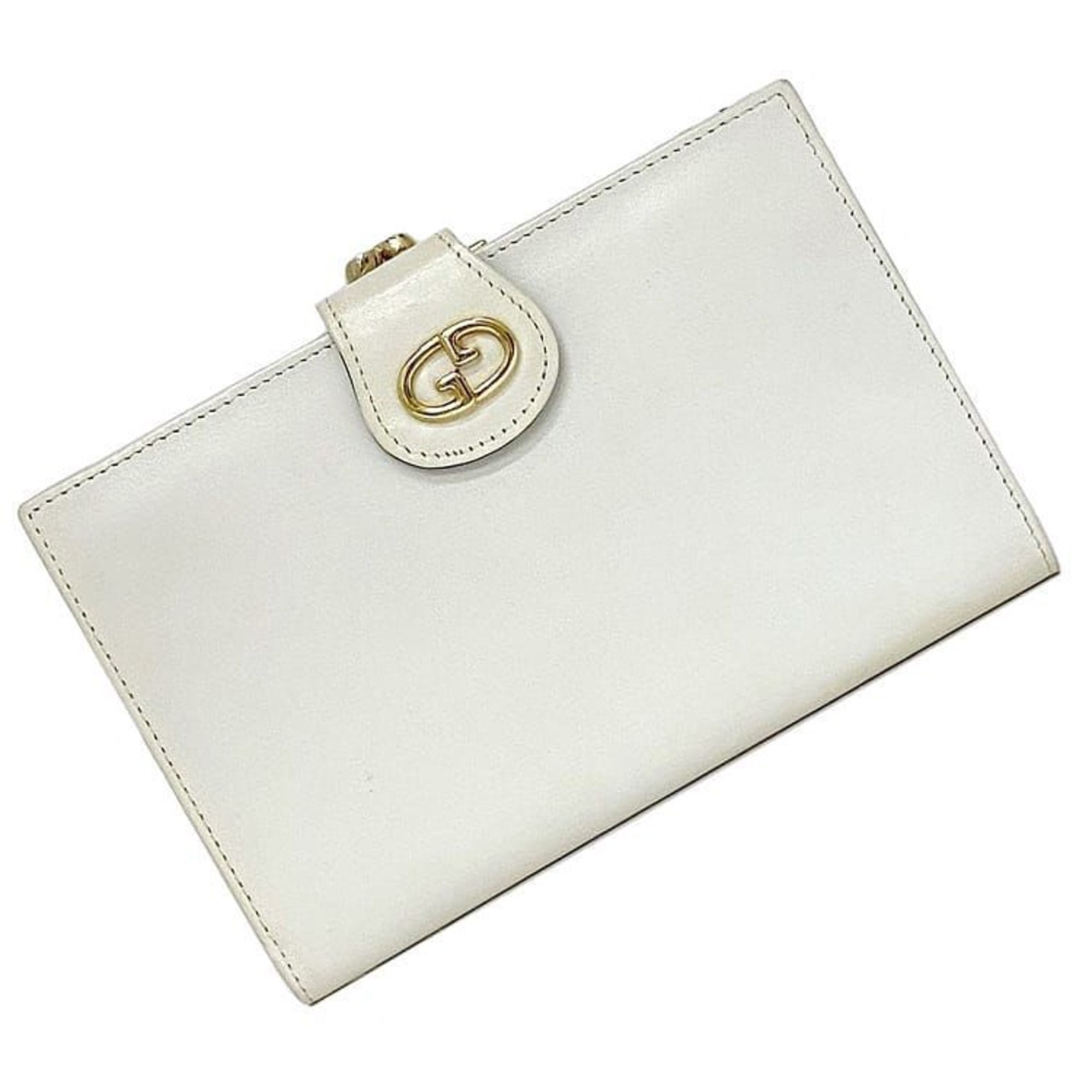 Gucci Bi-fold Wallet White Old ec-20199 Leather GUCCI Compact GG Retro Women's