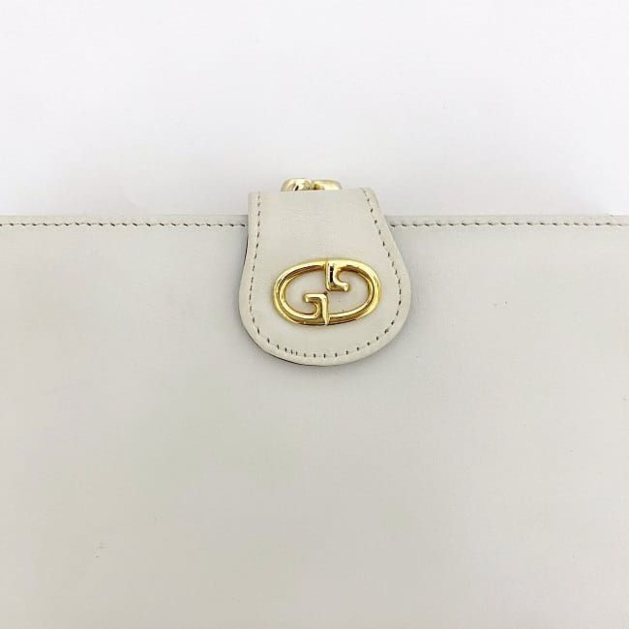 Gucci Bi-fold Wallet White Old ec-20199 Leather GUCCI Compact GG Retro Women's