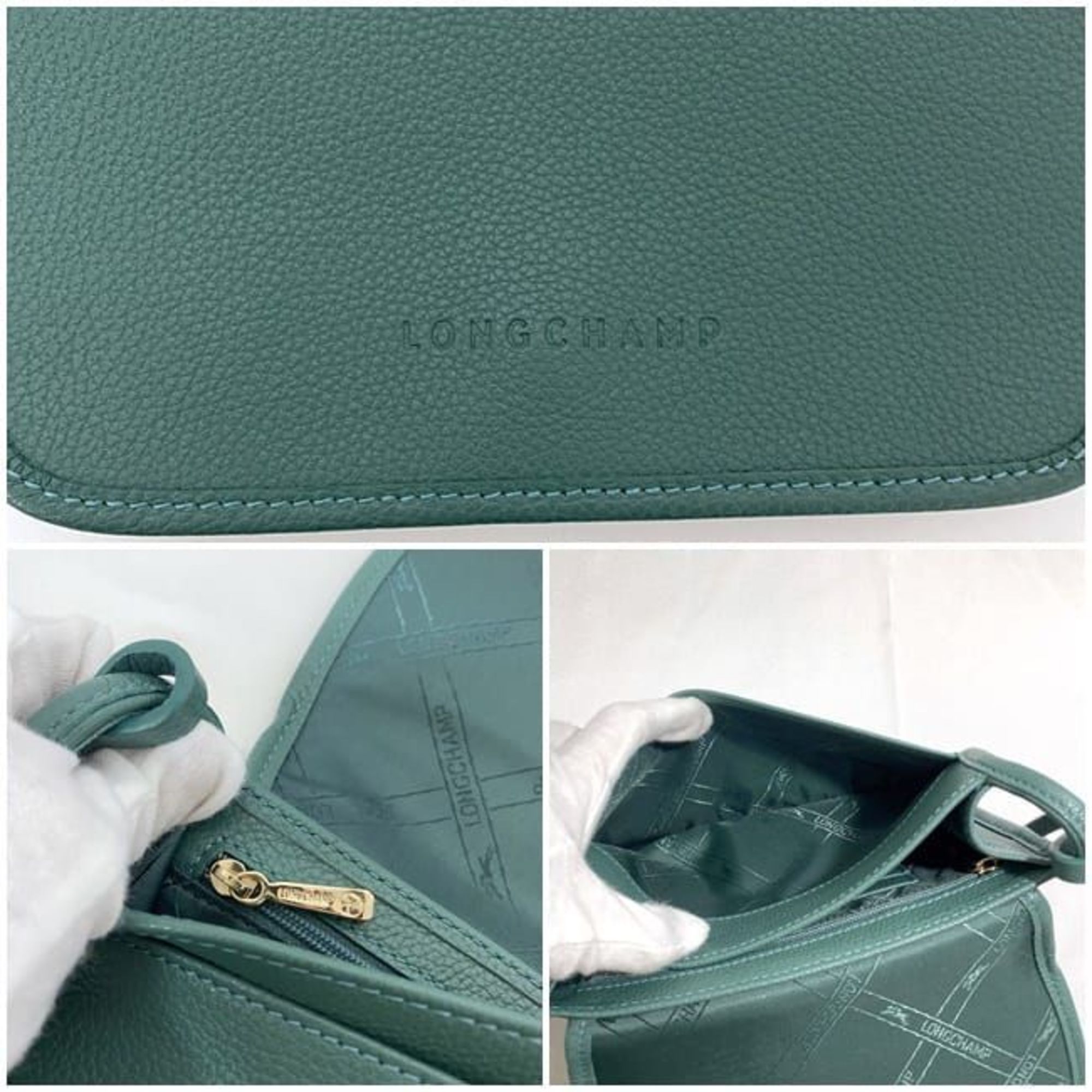 Longchamp Shoulder Bag Green 10133 021 531 ec-20149 Pochette Leather LONGCHAMP Flap Women's Compact