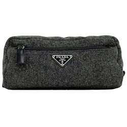 Prada Pouch Grey Tessuto ec-20627 Tweed Wool Nylon PRADA Triangle Plate Women's Men's