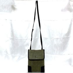 LOEWE Shoulder Bag Khaki Green Anagram ec-20540 Pochette Suede Leather Flap Women's Retro