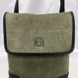 LOEWE Shoulder Bag Khaki Green Anagram ec-20540 Pochette Suede Leather Flap Women's Retro