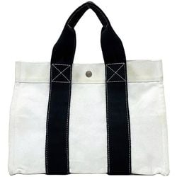 Hermes handbag white black ec-20680 tote bag canvas HERMES men's women's