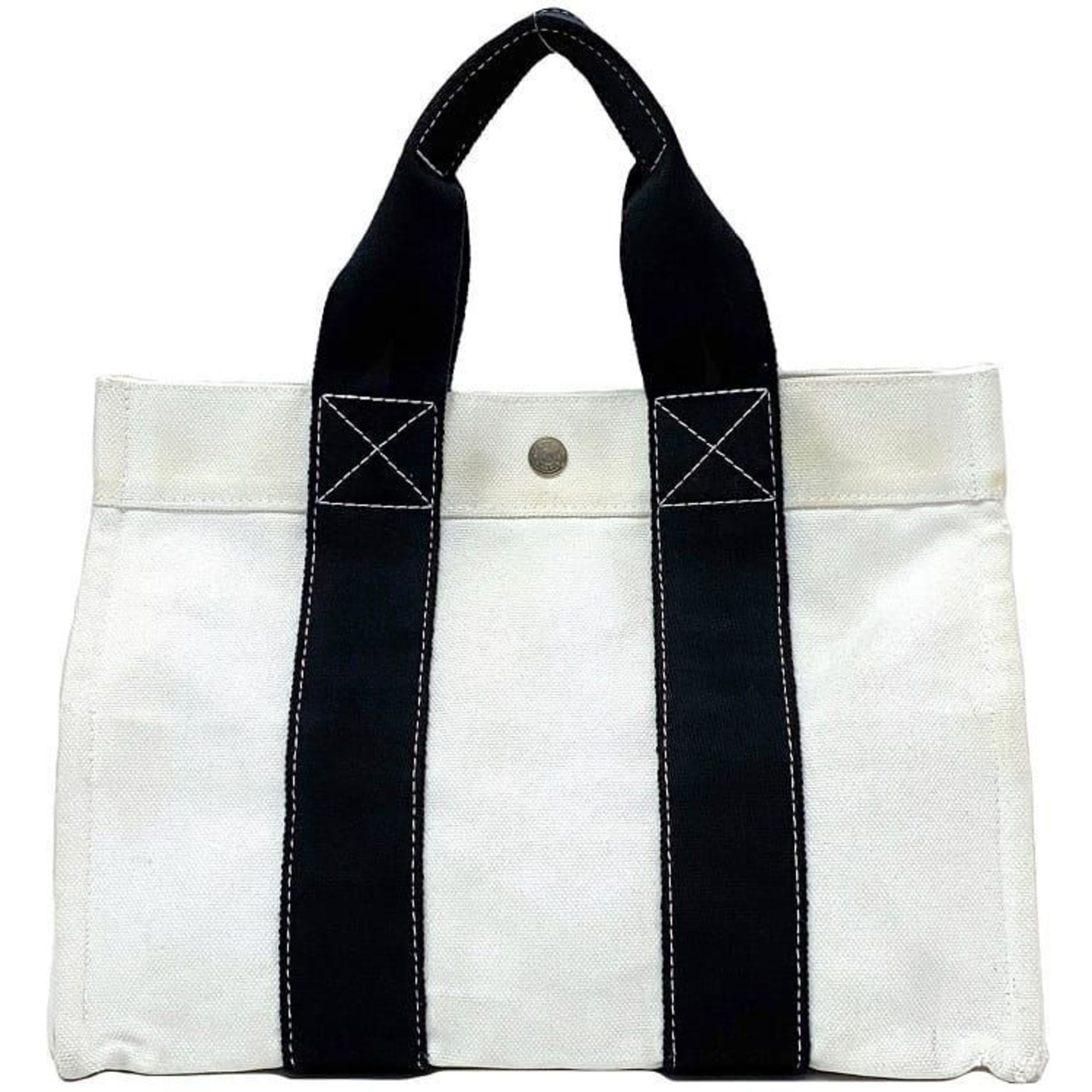 Hermes handbag white black ec-20680 tote bag canvas HERMES men's women's