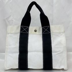 Hermes handbag white black ec-20680 tote bag canvas HERMES men's women's