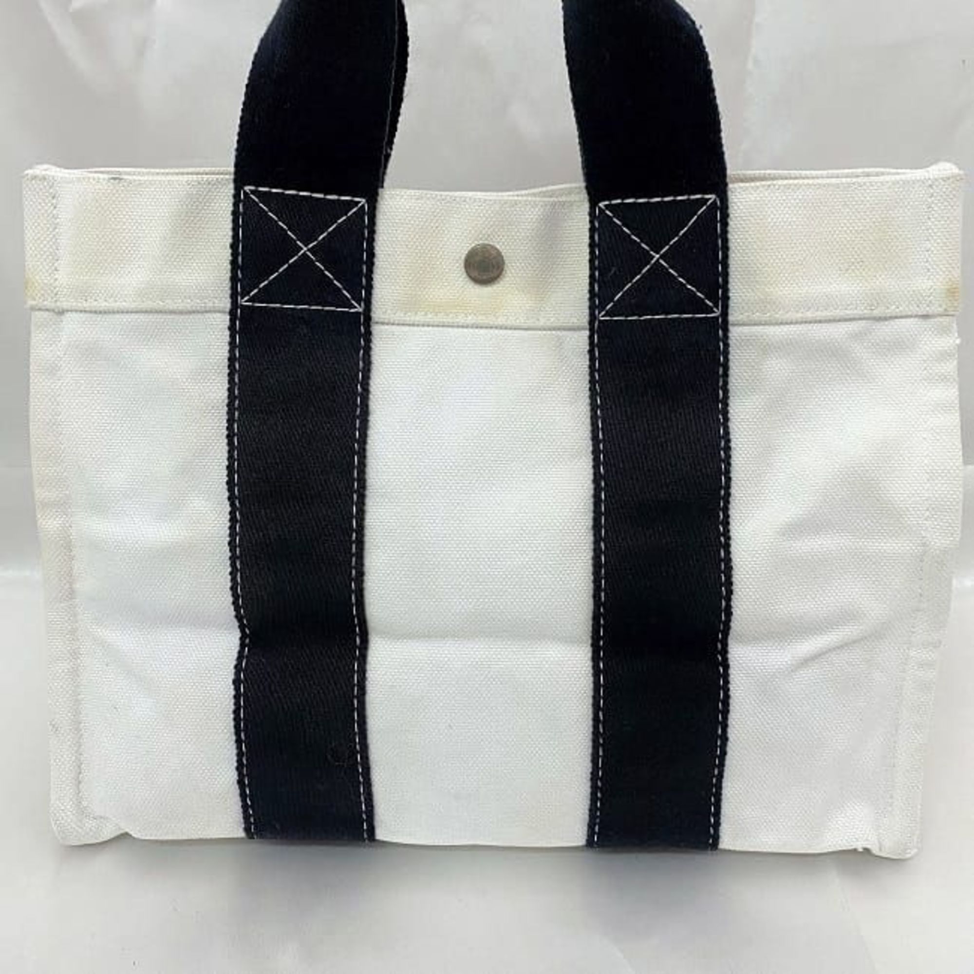 Hermes handbag white black ec-20680 tote bag canvas HERMES men's women's