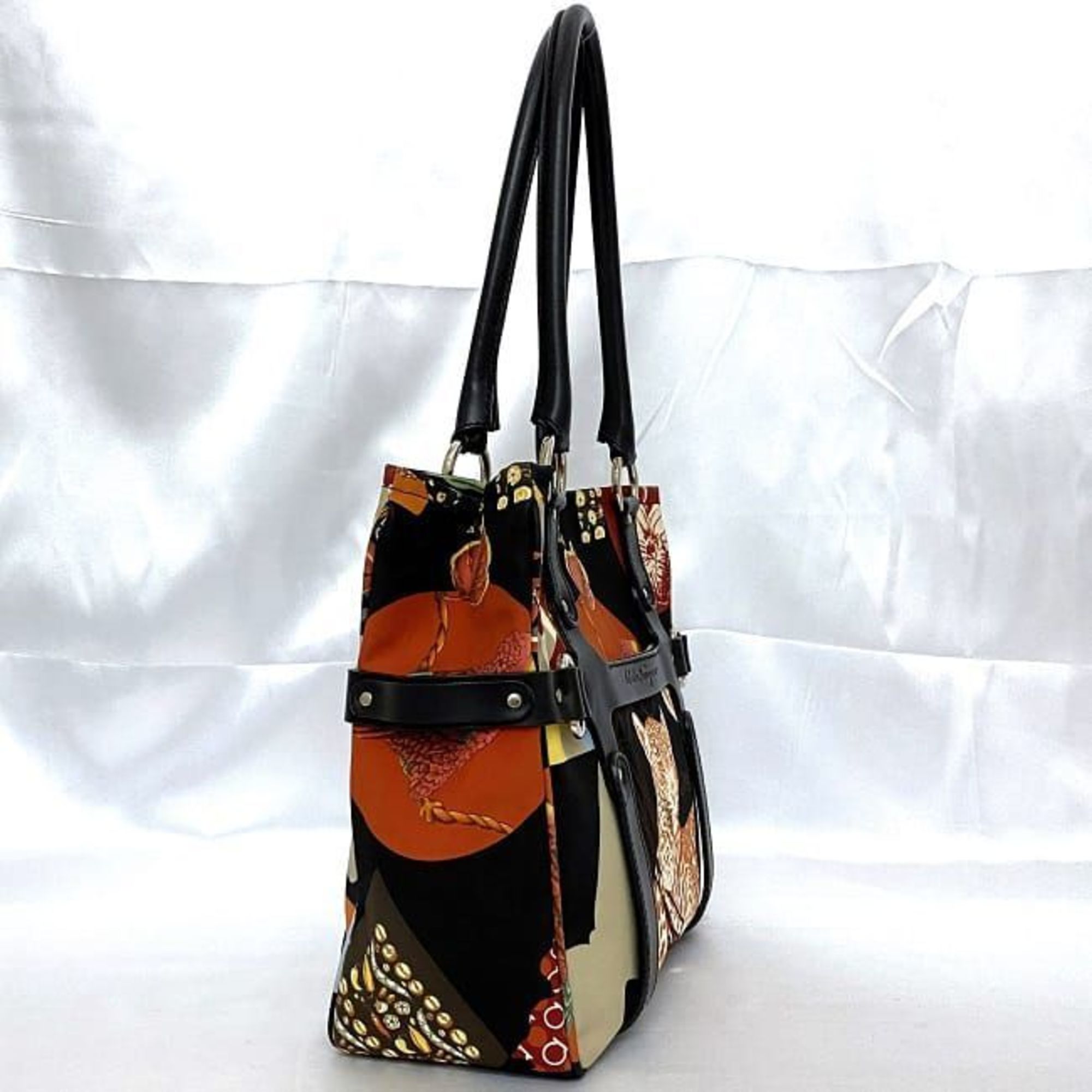 Salvatore Ferragamo Tote Bag Black Multicolor AU-21 7478 ec-20544 Animal Print Nylon Leather Leopard Zebra Plant Women's