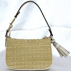 Coach pouch beige white CH215 ec-20663 straw leather COACH tassel compact