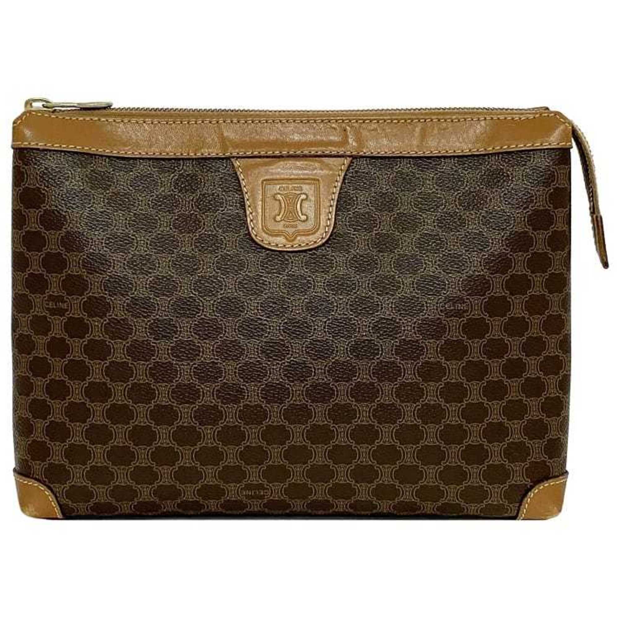 Celine clutch bag brown macadam ec-20280 second pouch PVC leather CELINE women's retro compact