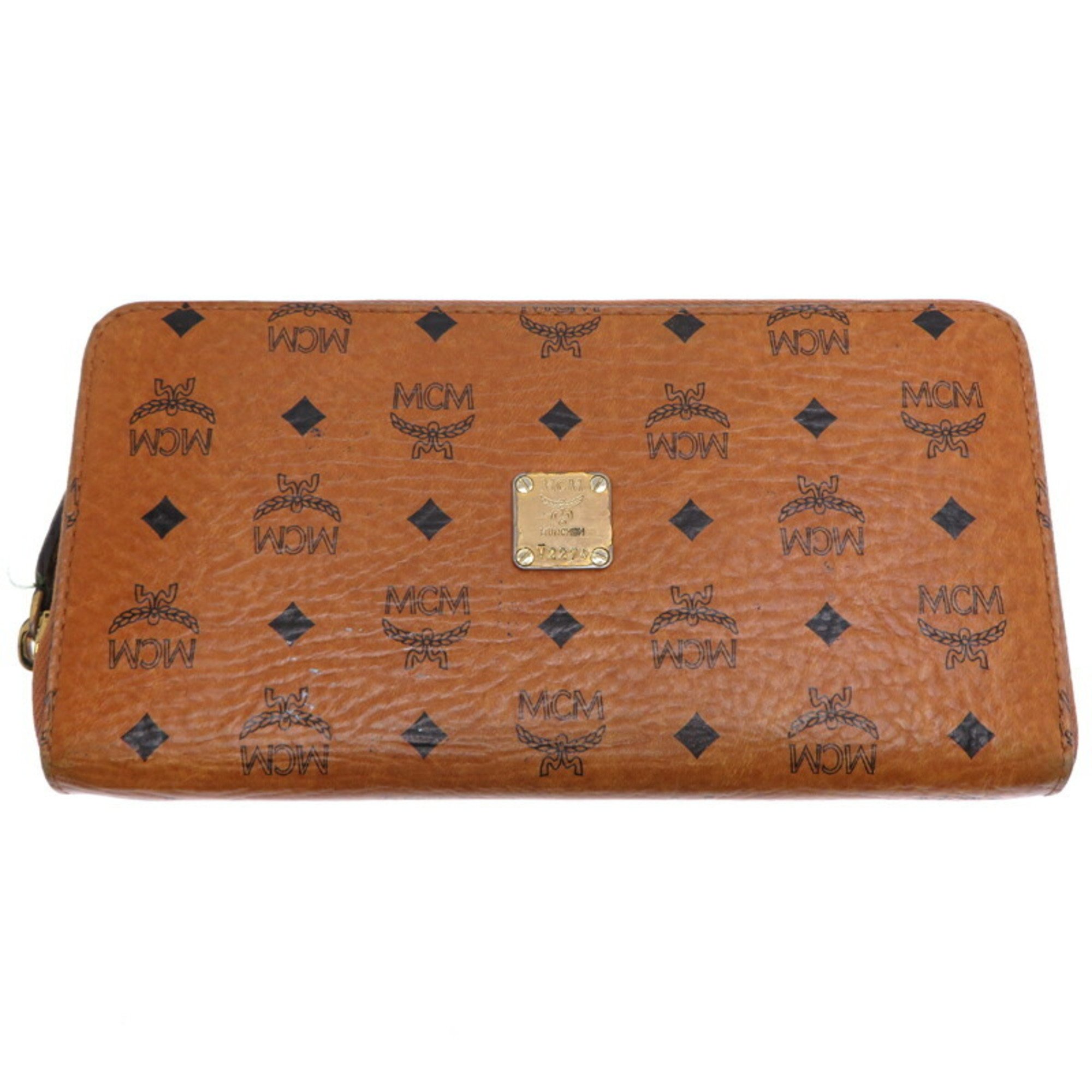 MCM Round Long Wallet for Women, Synthetic Leather, Camel