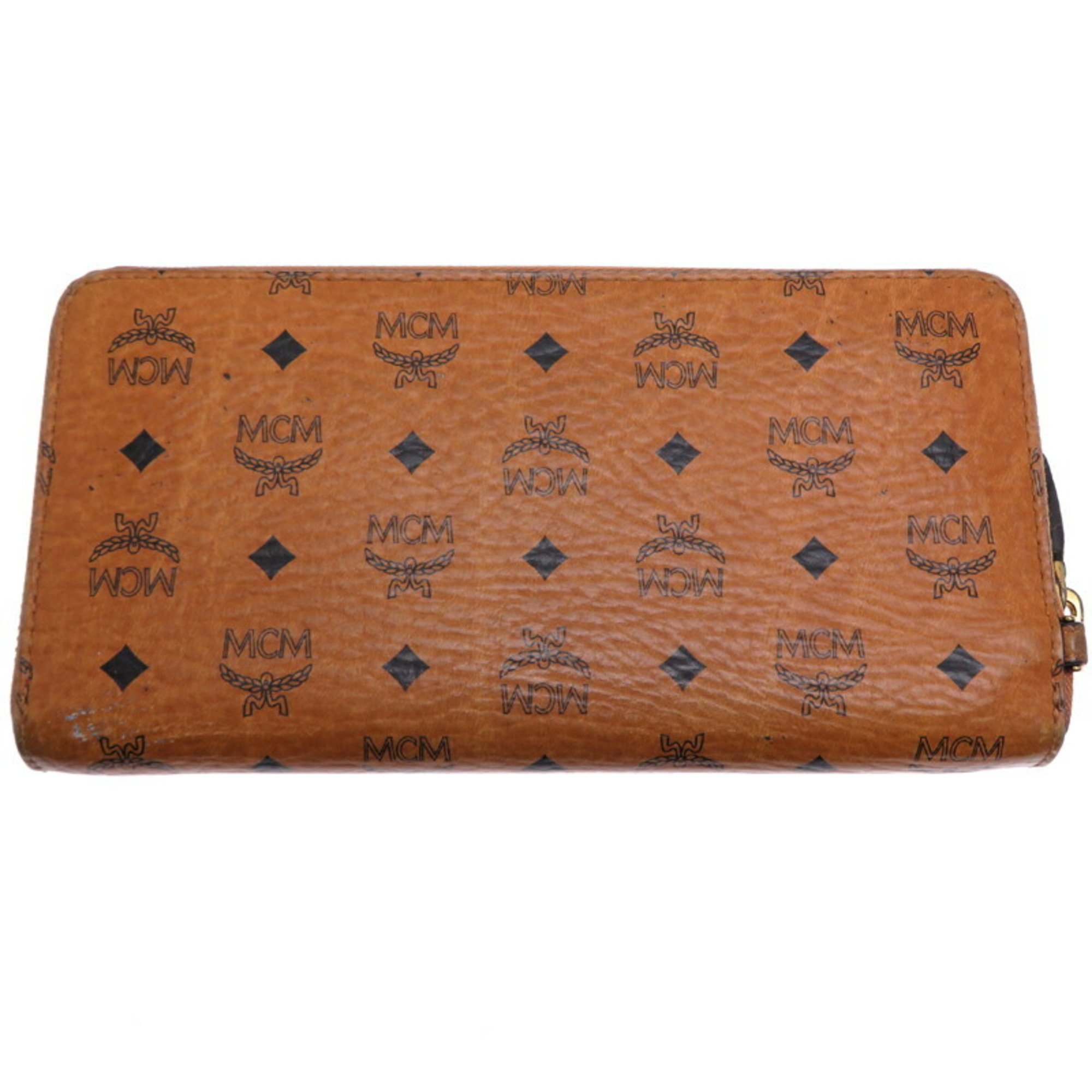 MCM Round Long Wallet for Women, Synthetic Leather, Camel