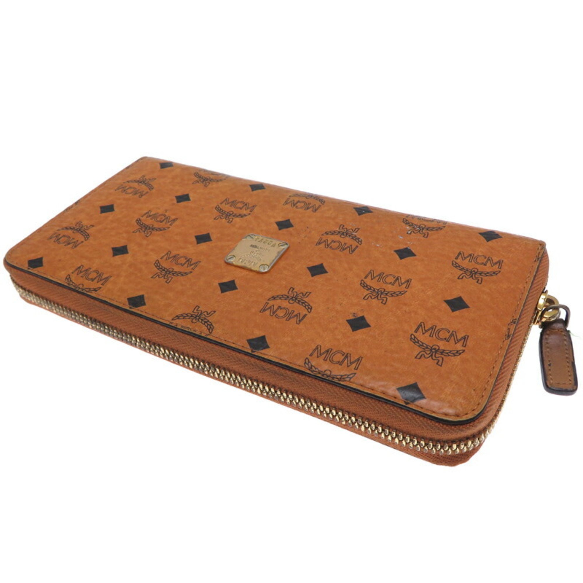 MCM Round Long Wallet for Women, Synthetic Leather, Camel