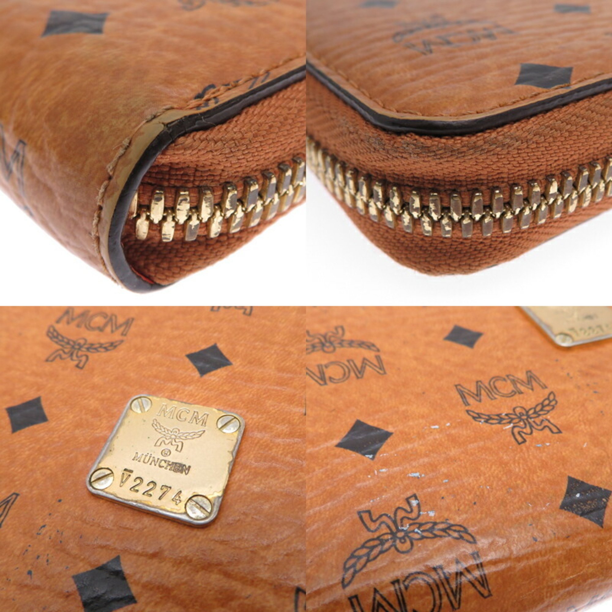 MCM Round Long Wallet for Women, Synthetic Leather, Camel