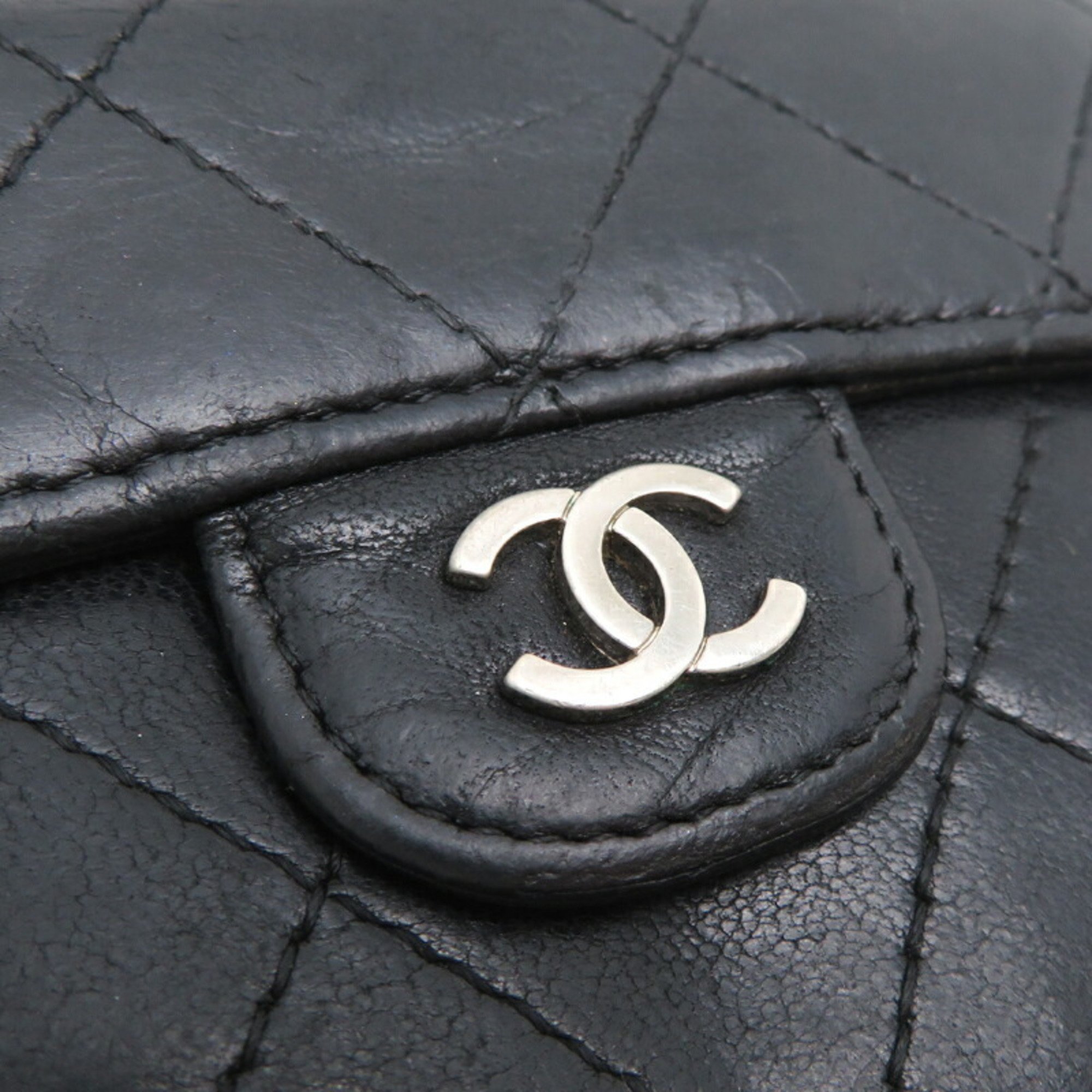 Chanel Matelasse Chain Wallet Women's Coin Case Lambskin Black