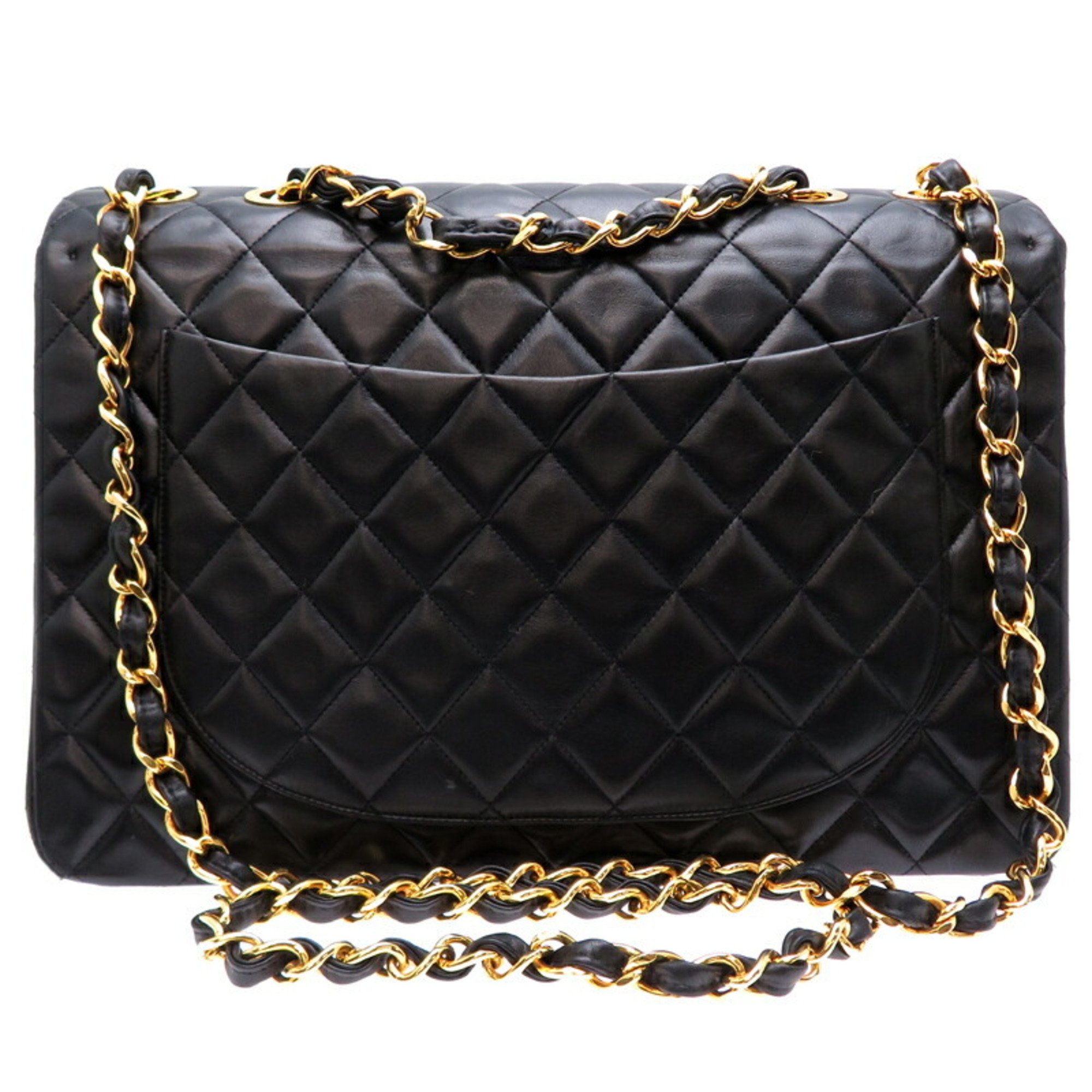 Chanel Seal Deca Matelasse Women's Shoulder Bag Lambskin Black