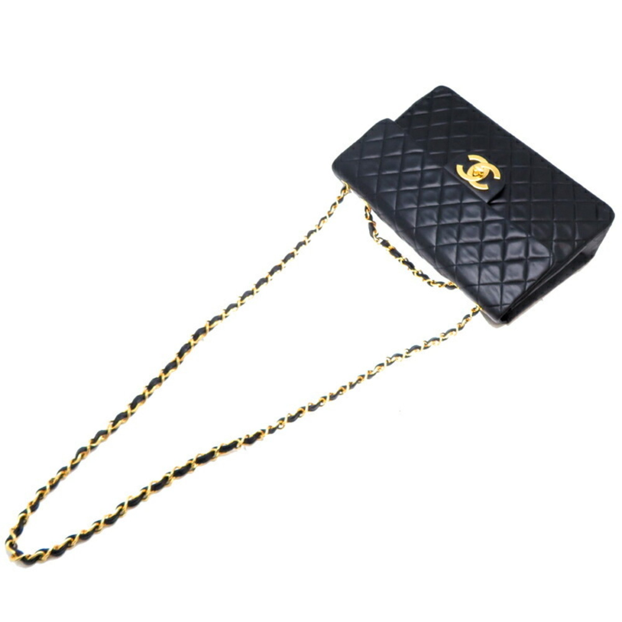 Chanel Seal Deca Matelasse Women's Shoulder Bag Lambskin Black