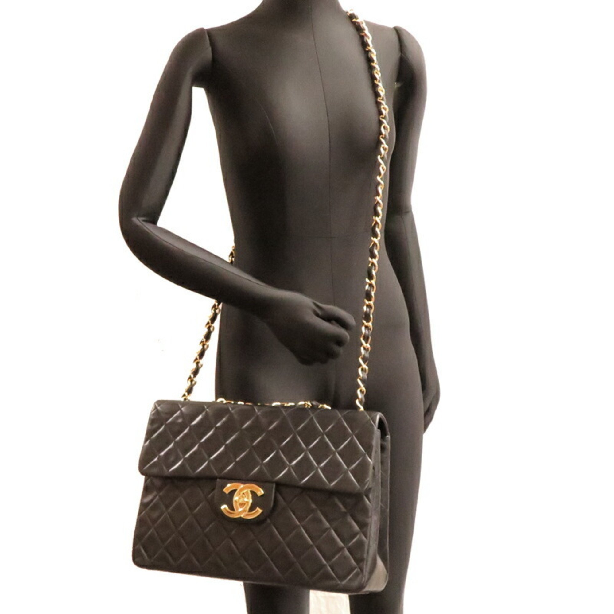 Chanel Seal Deca Matelasse Women's Shoulder Bag Lambskin Black