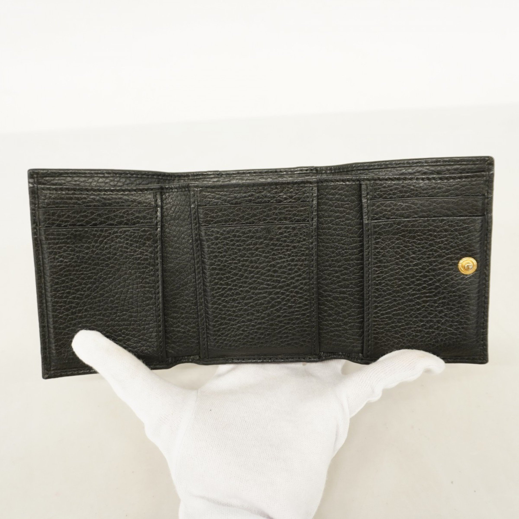 Gucci Tri-fold Wallet GG Marmont 474746 Leather Black Women's