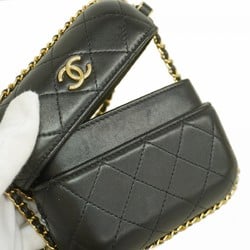 Chanel Shoulder Bag Matelasse Lambskin Black Champagne Ladies