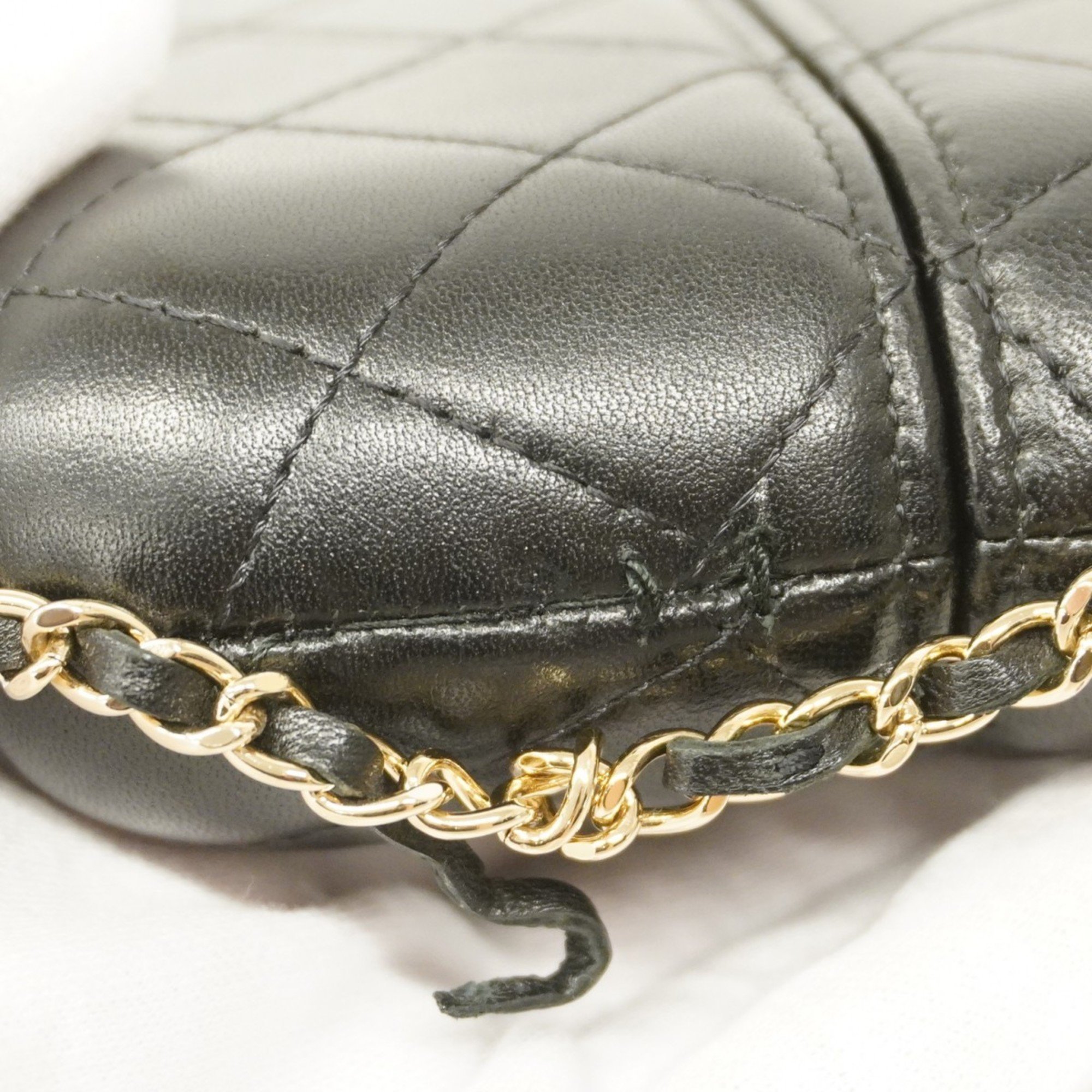 Chanel Shoulder Bag Matelasse Lambskin Black Champagne Ladies