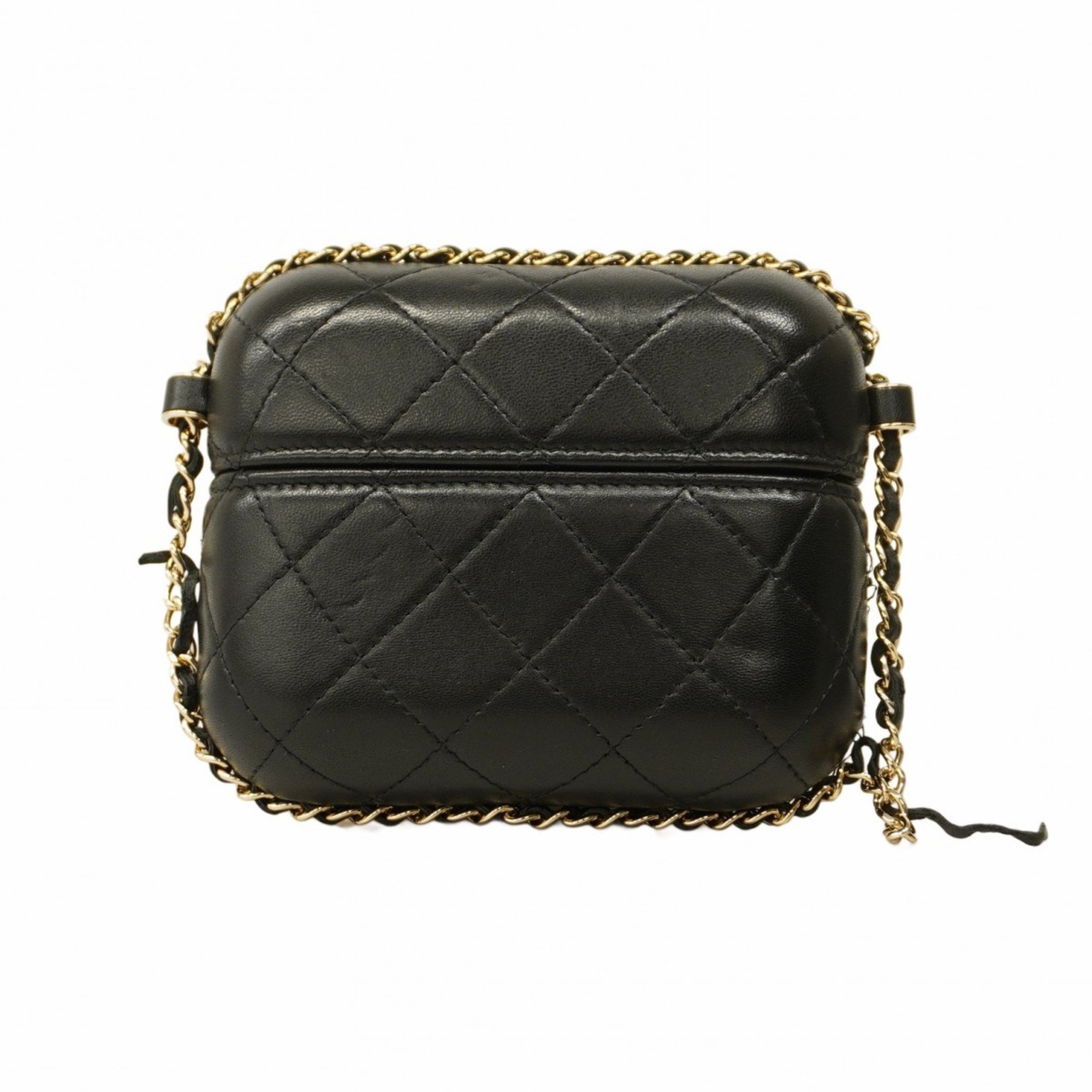 Chanel Shoulder Bag Matelasse Lambskin Black Champagne Ladies