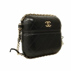 Chanel Shoulder Bag Matelasse Lambskin Black Champagne Ladies