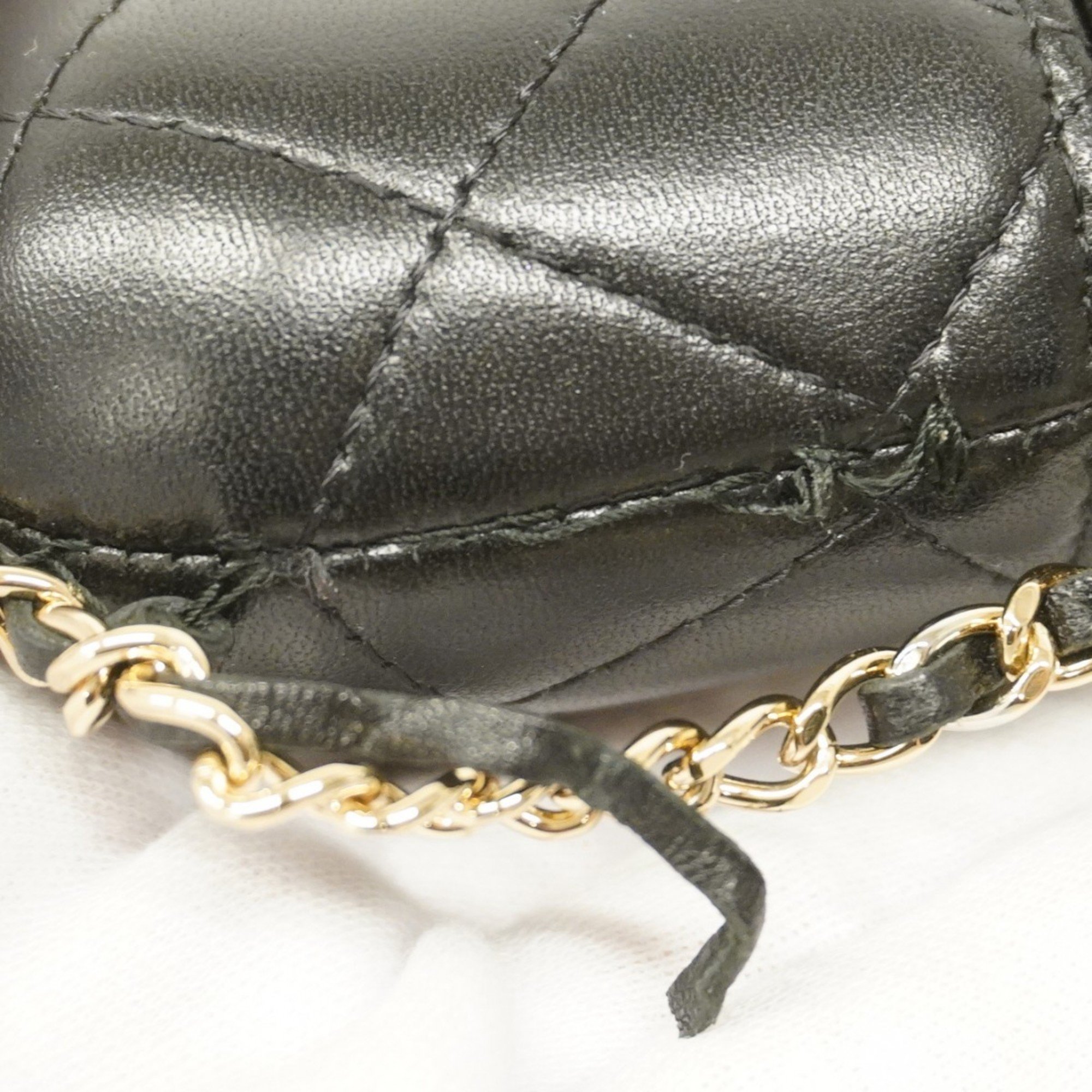 Chanel Shoulder Bag Matelasse Lambskin Black Champagne Ladies